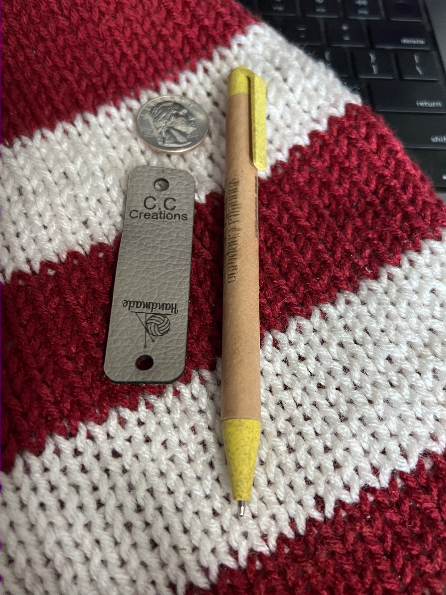 Leather tags knit