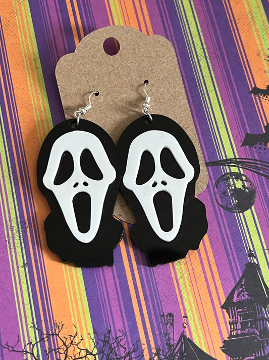 Ghost face drop down earrings