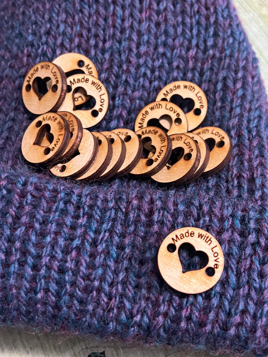 Wood hat tags for knits
